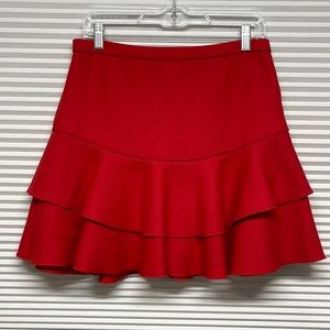 2 // J. Crew Red Bonded Wool Flounce Mini Skirt